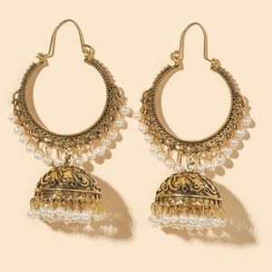 Faux Pearl Tassel Drop Jhumka Earrings